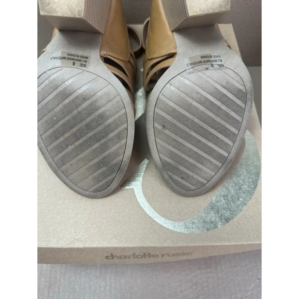 Charlotte Russe Womens 8 Tan Strappy Block Heels Barnes-209A
